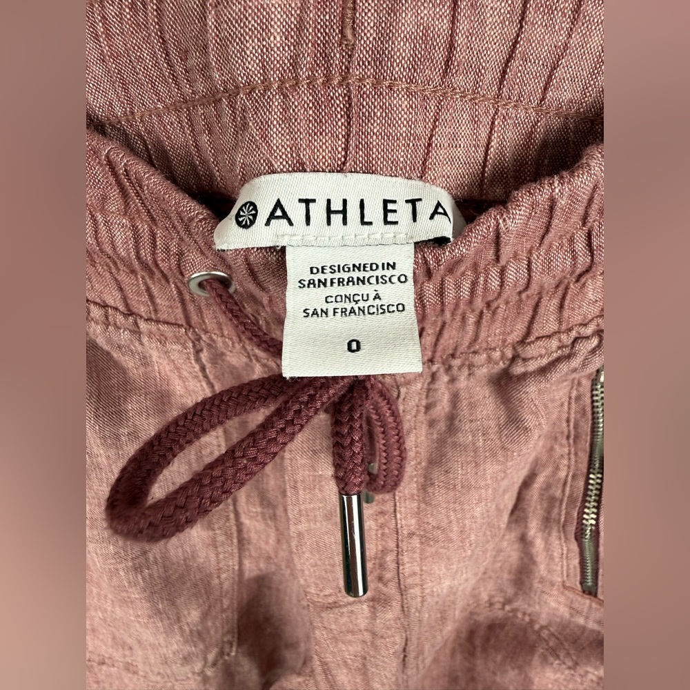 Athleta Cabo Linen Wide Leg Pants 100% Linen Tawny Rose Pink Drawstring Size 28 - Picture 4 of 5